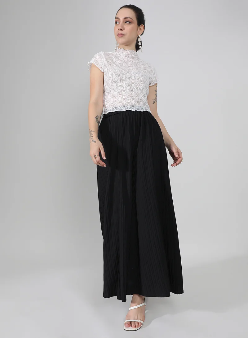 Pinacolada  Women's Midnight Black Striped Piping Flared Trousers For Casual Wear | High-Rise | Full Length | Pull On Closure | Pants Crafted With Comfort Fit For Everyday Wear for Women | Best Price UAE